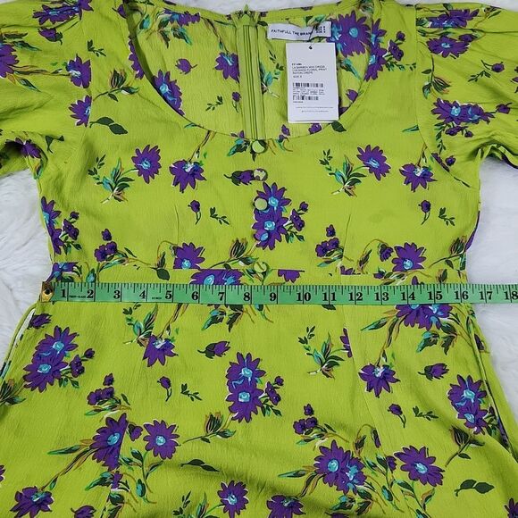 NEW Faithfull The Brand - La Barben Mini Dress - Locanda Floral Green - 4 -Small - Picture 9 of 12